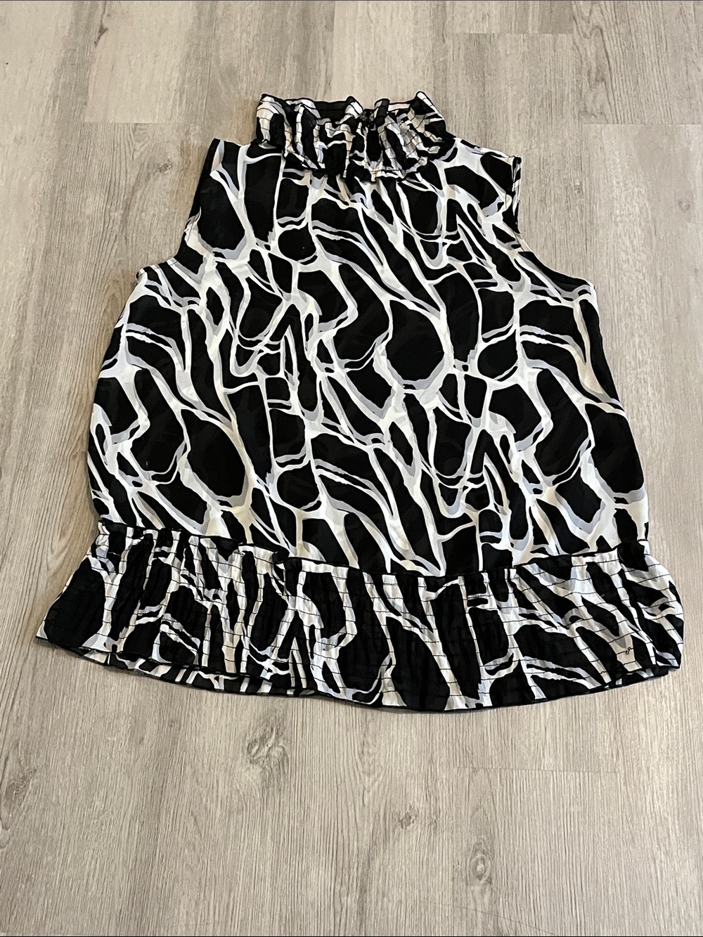 Black & White High-Neck A-Line Women's Skirt with Ruffle Hem